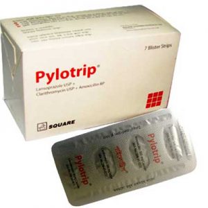 Pylotrip kit,triple therapy with Amoxicillin 1000mg, Clarithromycin 500mg, and Lansoprazole 30mg treats H. pylori infection and stomach ulcers.