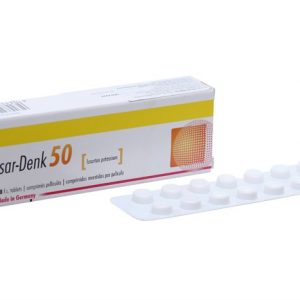 Losar Denk 50mg is a medication containing Losartan Potassium, commonly used to treat high blood pressure and protect kidney function in diabetic patients