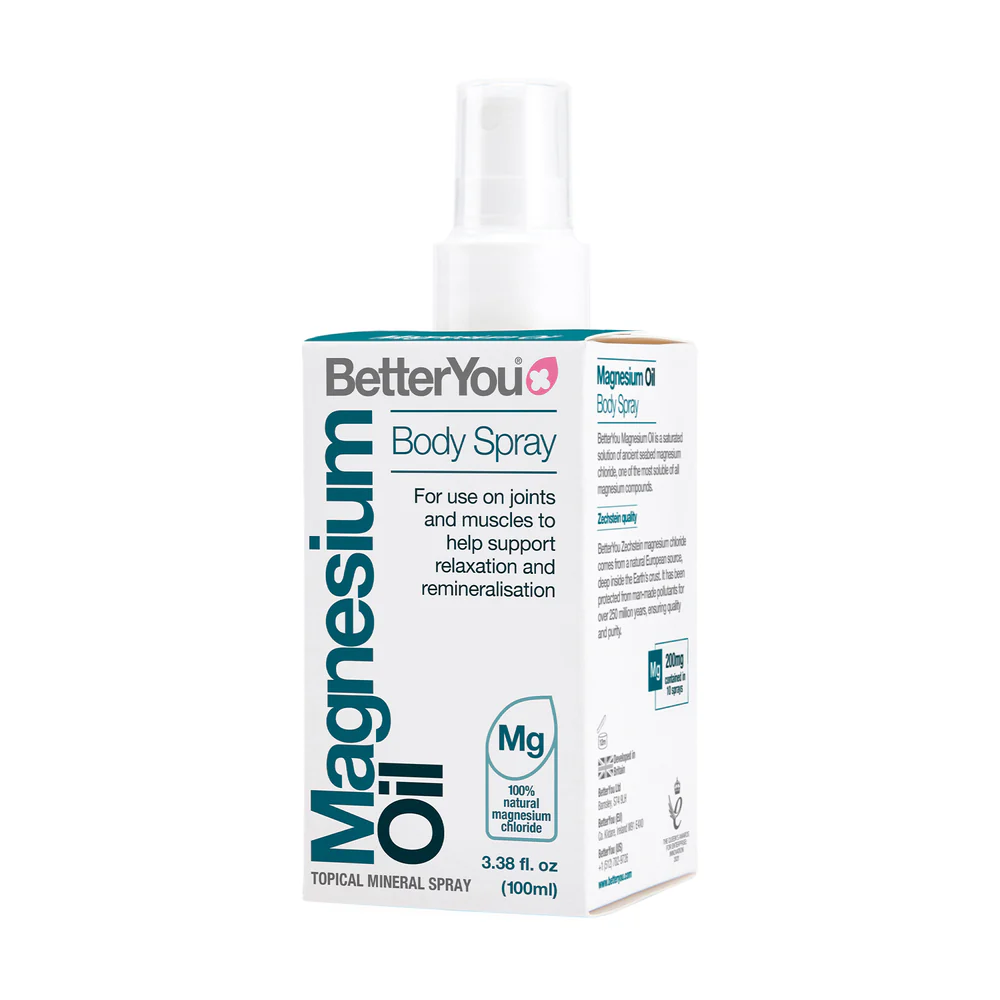 BetterYou Magnesium Oil Original Body Spray supports muscle relaxation, recovery, and restful sleep with fast-absorbing transdermal magnesium.