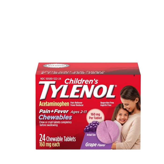 Tylenol Children's Chewable, Acetaminophen for Pain & Fever Relief, Grape Punch, 24 ct