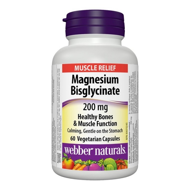 Webber Naturals Magnesium Bisglycinate 200 mg capsules for muscle relief