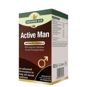 Power your vitality with Natures Aid Active Man. A blend of arginine, Korean ginseng, maca, damiana and zinc for male energy and stamina.