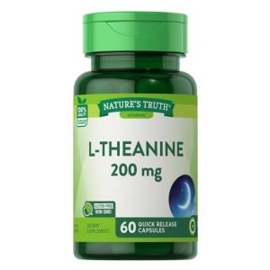 L-Theanine 200mg capsules bottle for stress relief, relaxation and mental focus support