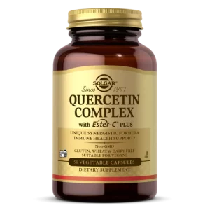 Solgar Quercetin Complex with Ester-C Plus supports immune health, antioxidant protection, and seasonal allergy relief. it is also gentle on the Stomach.