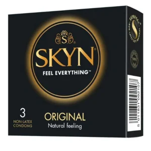 SKYN Original condoms offer a soft, latex-free design that feels natural, enhances sensitivity, and provides trusted protection.